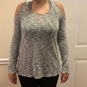 Gray long sleeve Shoulderless Sweater